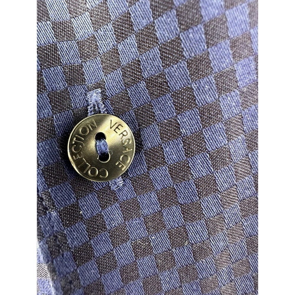 Versace Collection Mens Shirt Button Down Sz 42 16.5 Buffalo Check Blue Black‌‌ - Picture 2 of 11